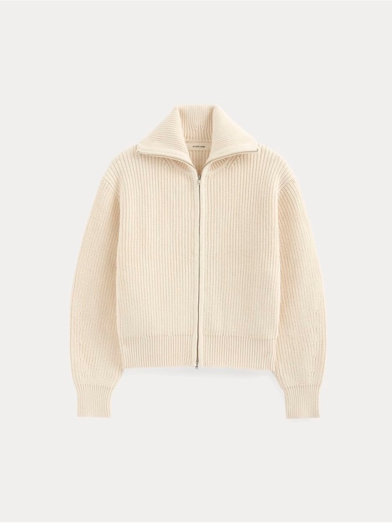 Everlane Sweaters - Everlane Everyday Knit Cotton Cream Zip-Up Ribbed Sweater